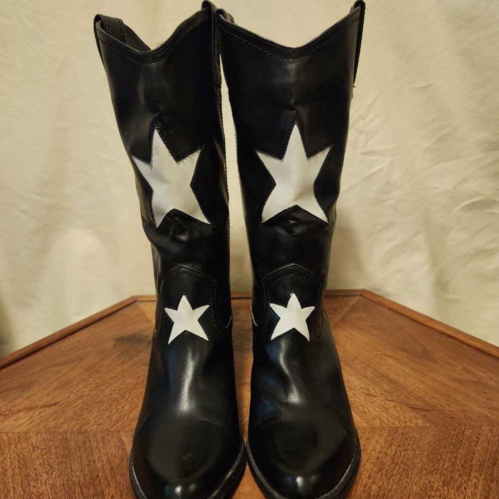 Mia Cowboy Boots Black with White Stars
